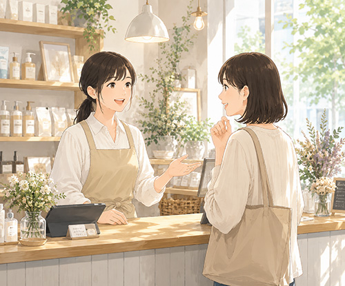 人が接客で会話している様子